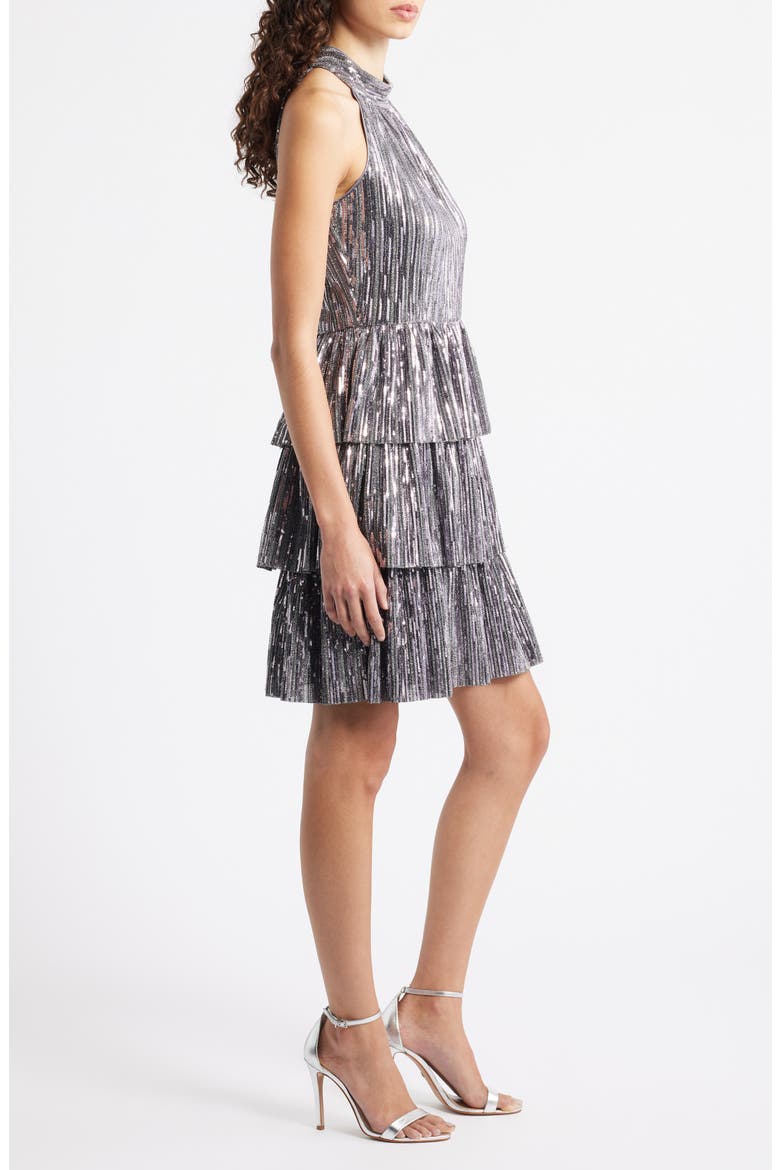 Sequin Tiered Cocktail Dress, Alternate, color, SILVER