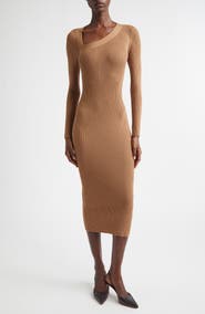 Reiss Zeta Asymmetric Neck Long Sleeve Dress