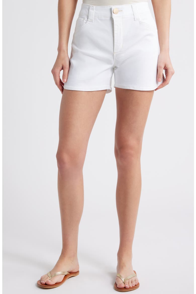 Skyrise High Waist Dolphin Hem Denim Shorts, Main, color, OPW-OPTIC WHITE