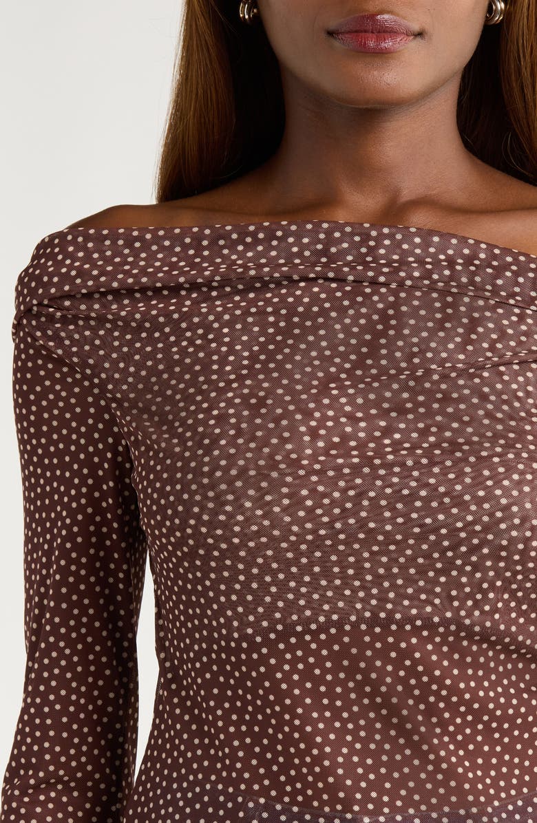 Reformation Elio Polka Dot One-Shoulder Knit Top, Alternate, color, Choco Dot