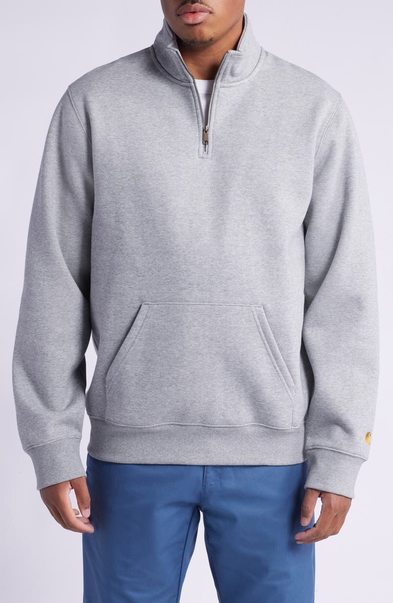 Carhartt Work In Progress Chase Quarter Zip Pullover, Main, color, Grey Heather / Gold