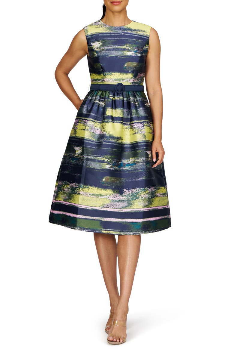 Spencer Belted Cocktail Dress, Main, color, NAVY/ PINK PEARL MULTI