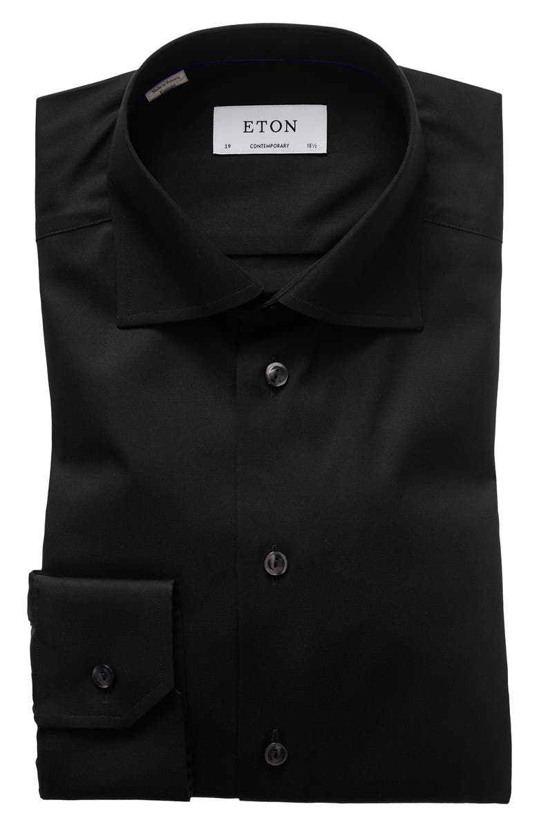 Eton Contemporary Fit Twill Dress Shirt, Alternate, color, Black