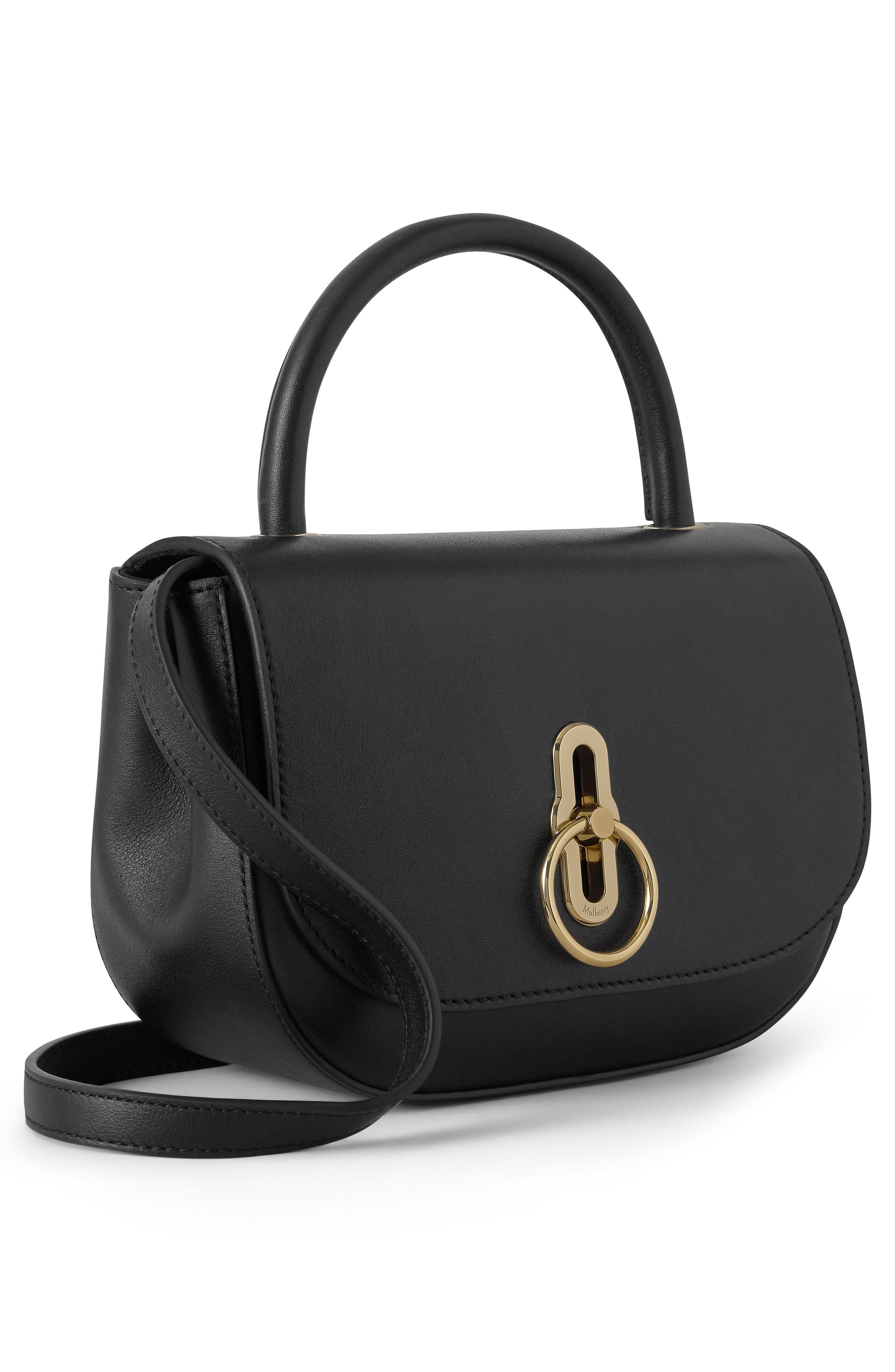 Mulberry Small Amberley Leather Top Handle Bag, Alternate, color, Black