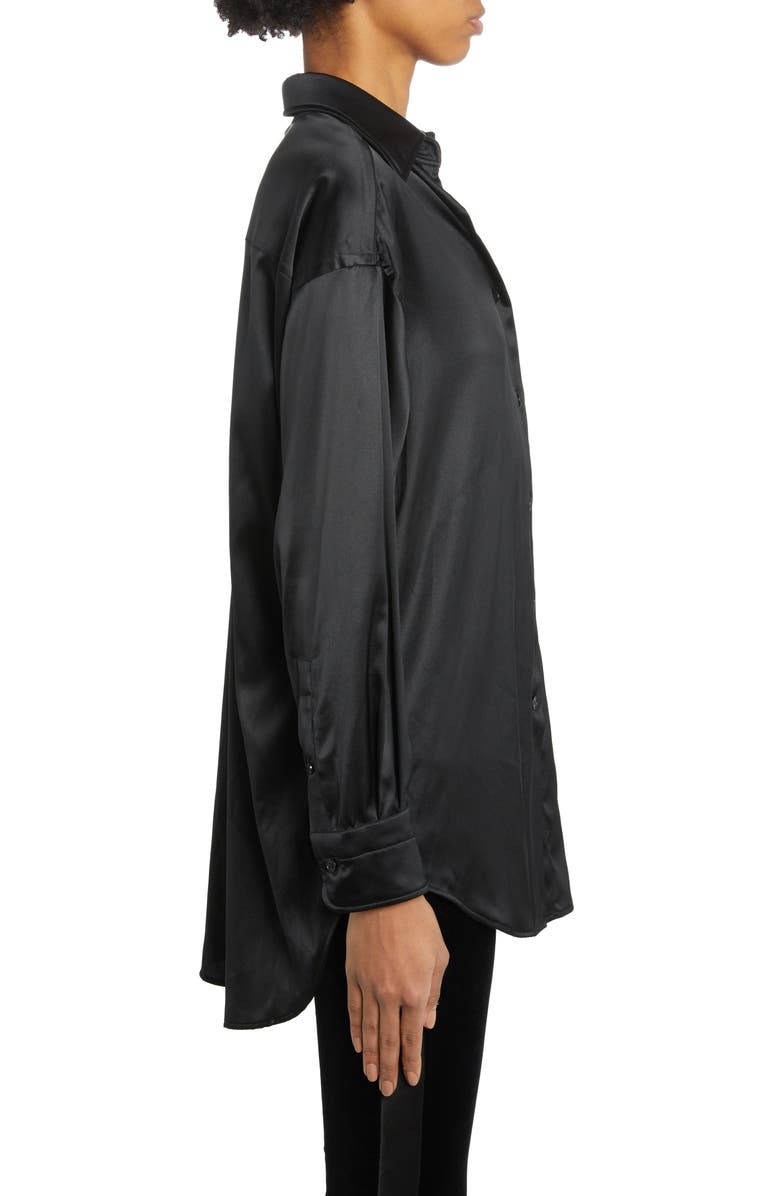 TOM FORD Relaxed Fit Stretch Silk Satin Blouse, Alternate, color, Black