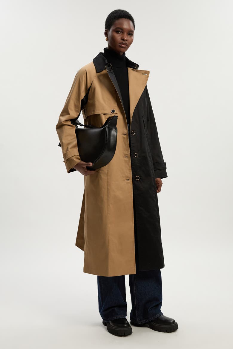 Color Block Belted Tailored Trench Coat, Alternate, color, Camel