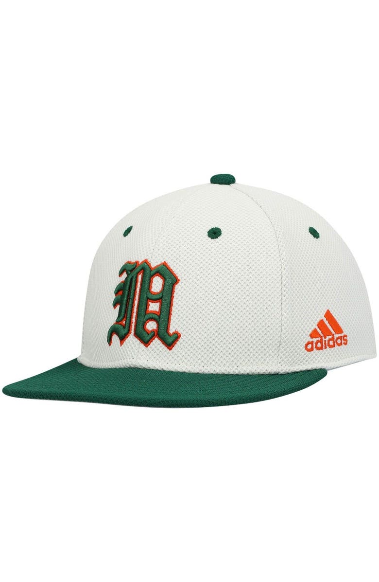 adidas Men's adidas Cream Miami Hurricanes On-Field Baseball Fitted Hat, Main, color, 