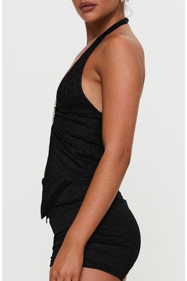 Moderna Split Front Lace Halter Top, Alternate, color, BLACK