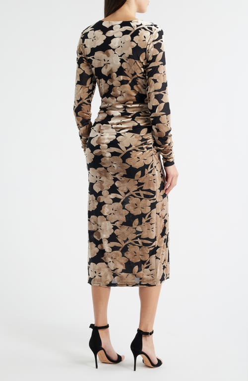 Sam Edelman Floral Long Sleeve Velvet Burnout Midi Dress In Silver