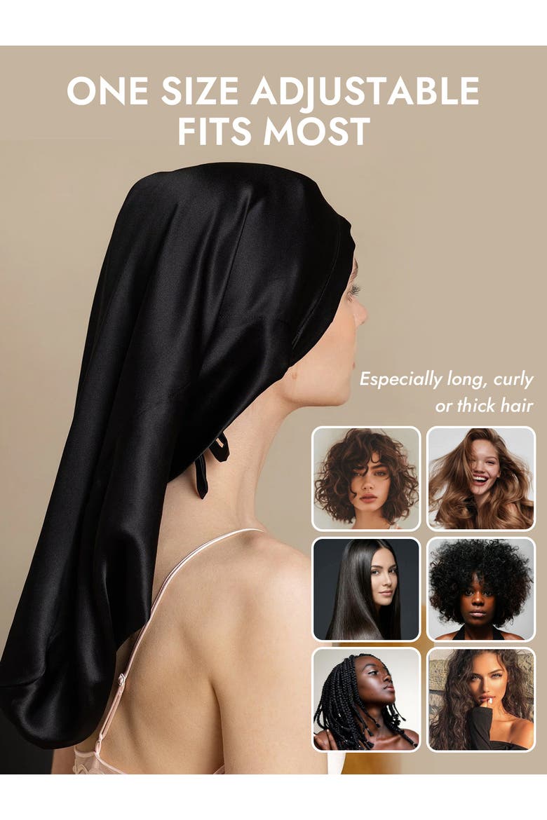 Pure Silk Elegant Long Bonnet, Alternate, color, Black