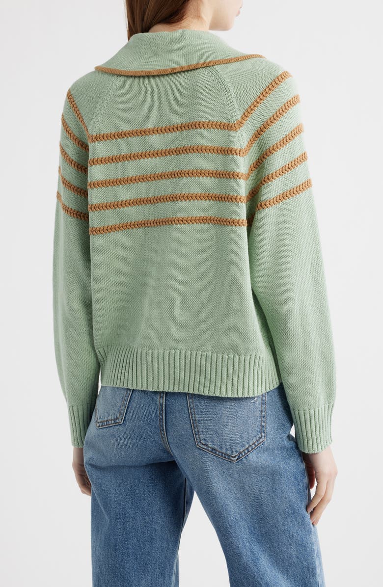 THE GREAT. The Scholar Crochet Stripe Cardigan, Alternate, color, Seafoam