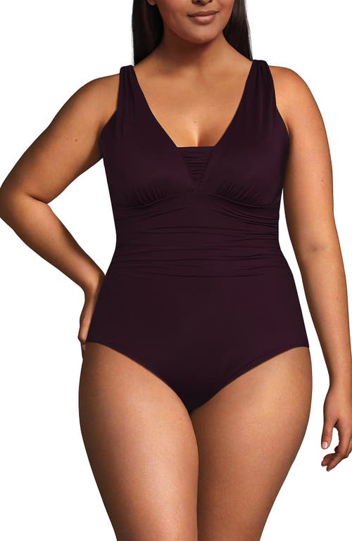Lands' End Slendersuit Grecian Tummy Control Chlorine Resistant One Piece Swimsuit In Dark Wine