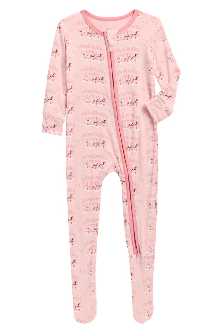 Print Zip Footie, Main, color, BABY ROSE FAIR CAROUSEL