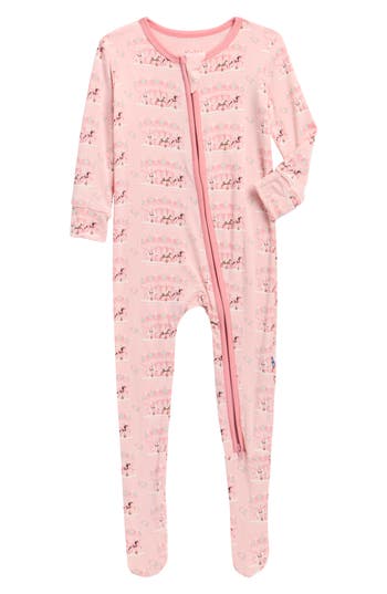 Kickee Pants Babies'  Print Zip Footie In Pink