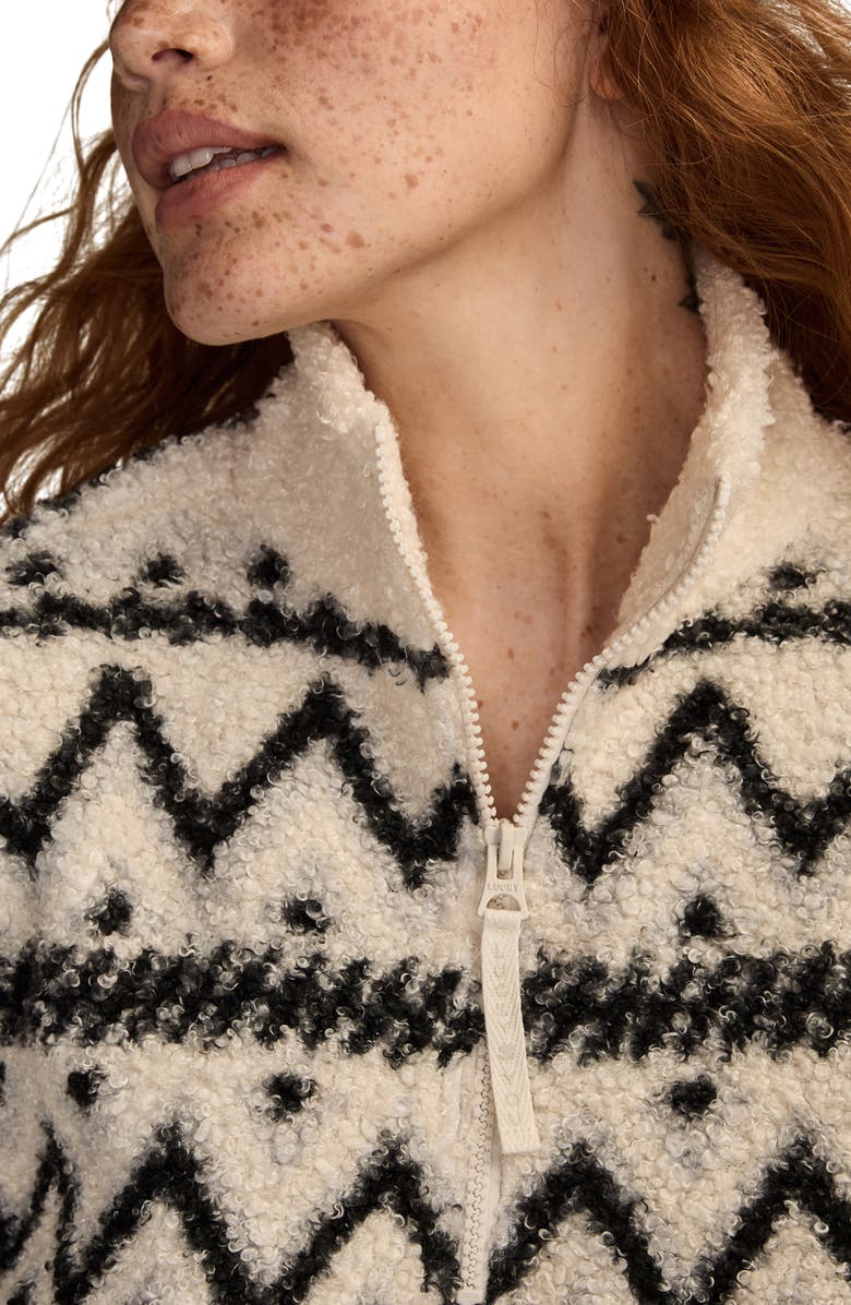 Lucky Brand High Pile Half Zip Top, Alternate, color, Black Cream Multi