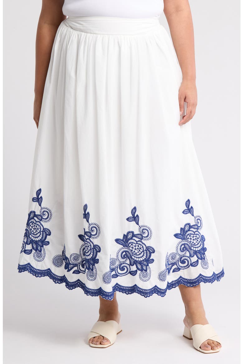 Embroidered Maxi Skirt, Main, color, WHITE/ BLUE