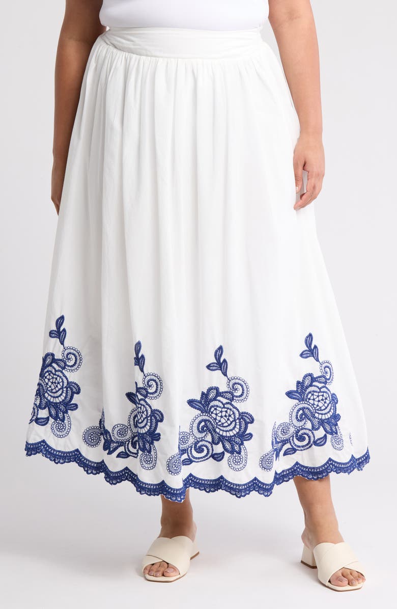 Forgotten Grace Embroidered Maxi Skirt, Main, color, White/ Blue