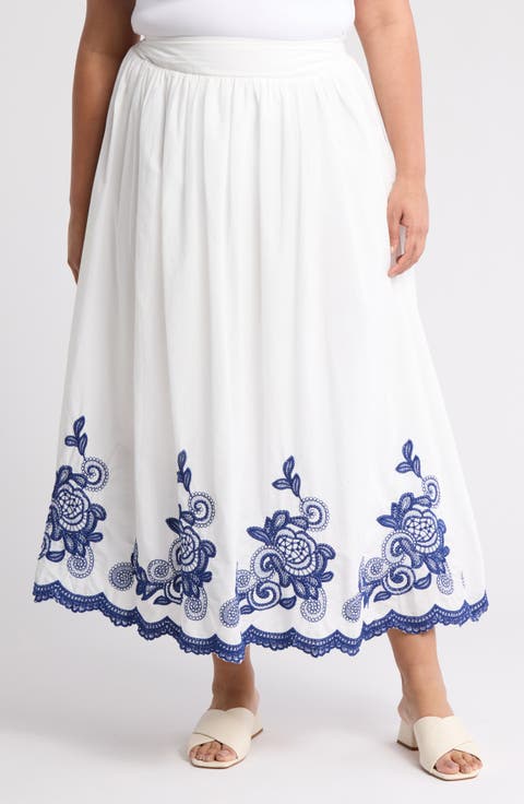 Embroidered Maxi Skirt (Plus)