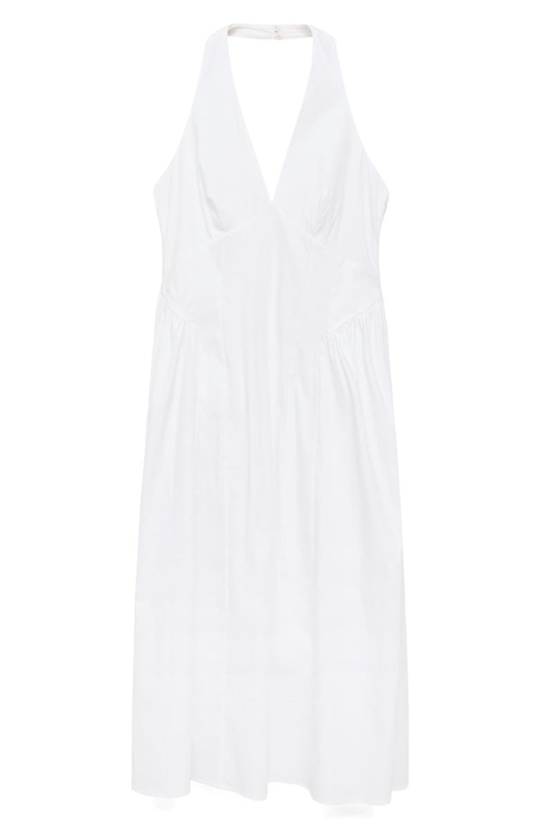 MANGO Cotton Blend Halter Midi Dress, Alternate, color, Off White