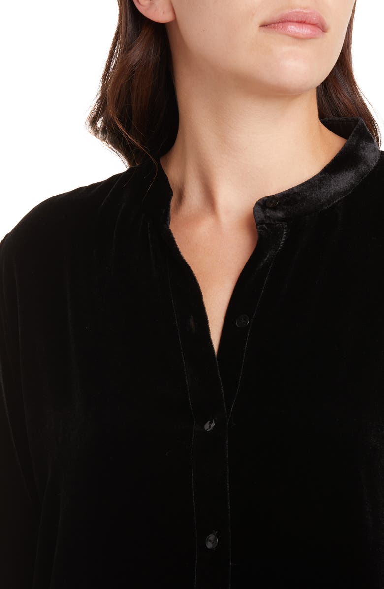 Eileen Fisher Band Collar Velvet Button-Up Shirt, Alternate, color, 