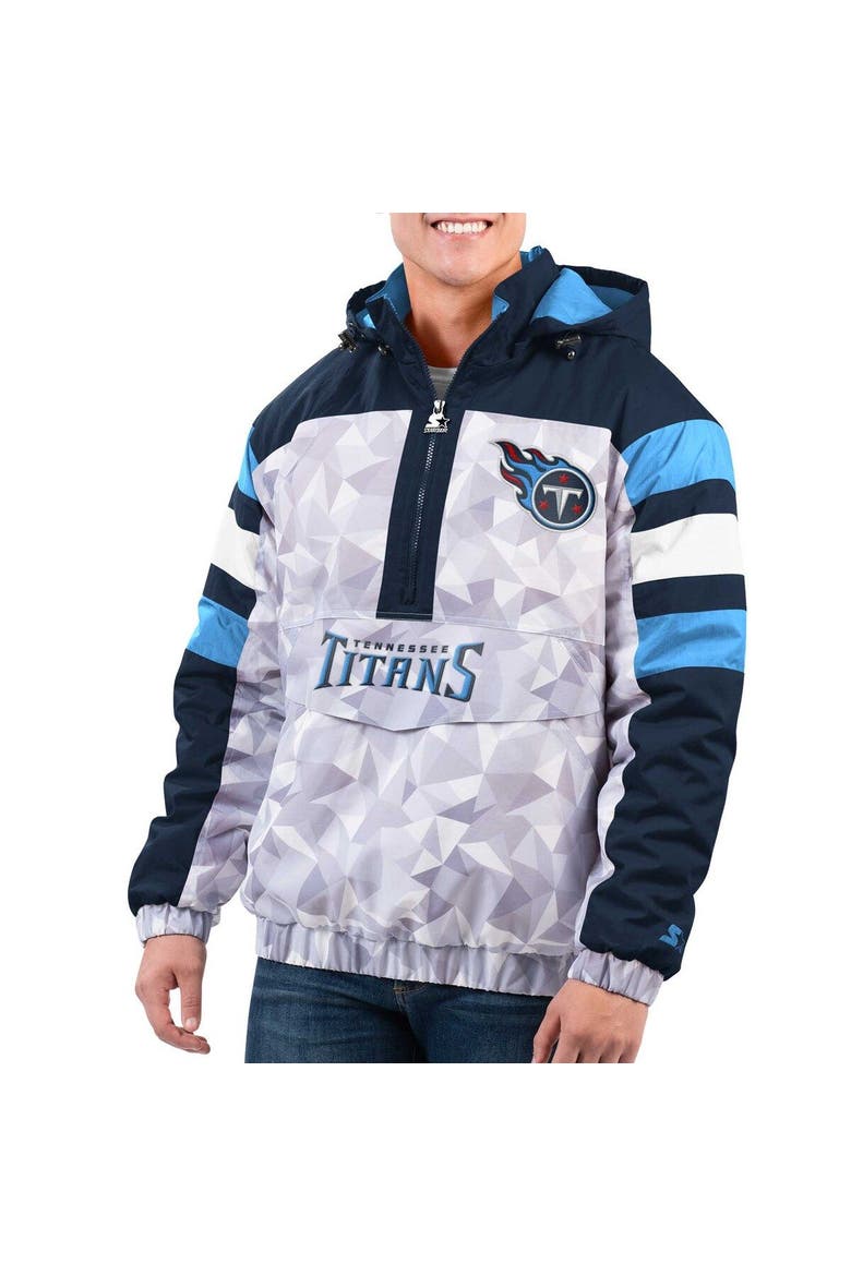 Men's Starter White/Navy Tennessee Titans Thursday Night Gridiron Raglan Half-Zip Hooded Jacket, Alternate, color, White