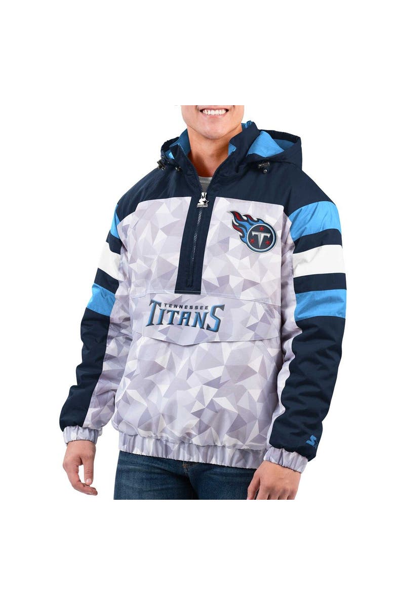 STARTER Men's Starter White/Navy Tennessee Titans Thursday Night Gridiron Raglan Half-Zip Hooded Jacket, Alternate, color, 