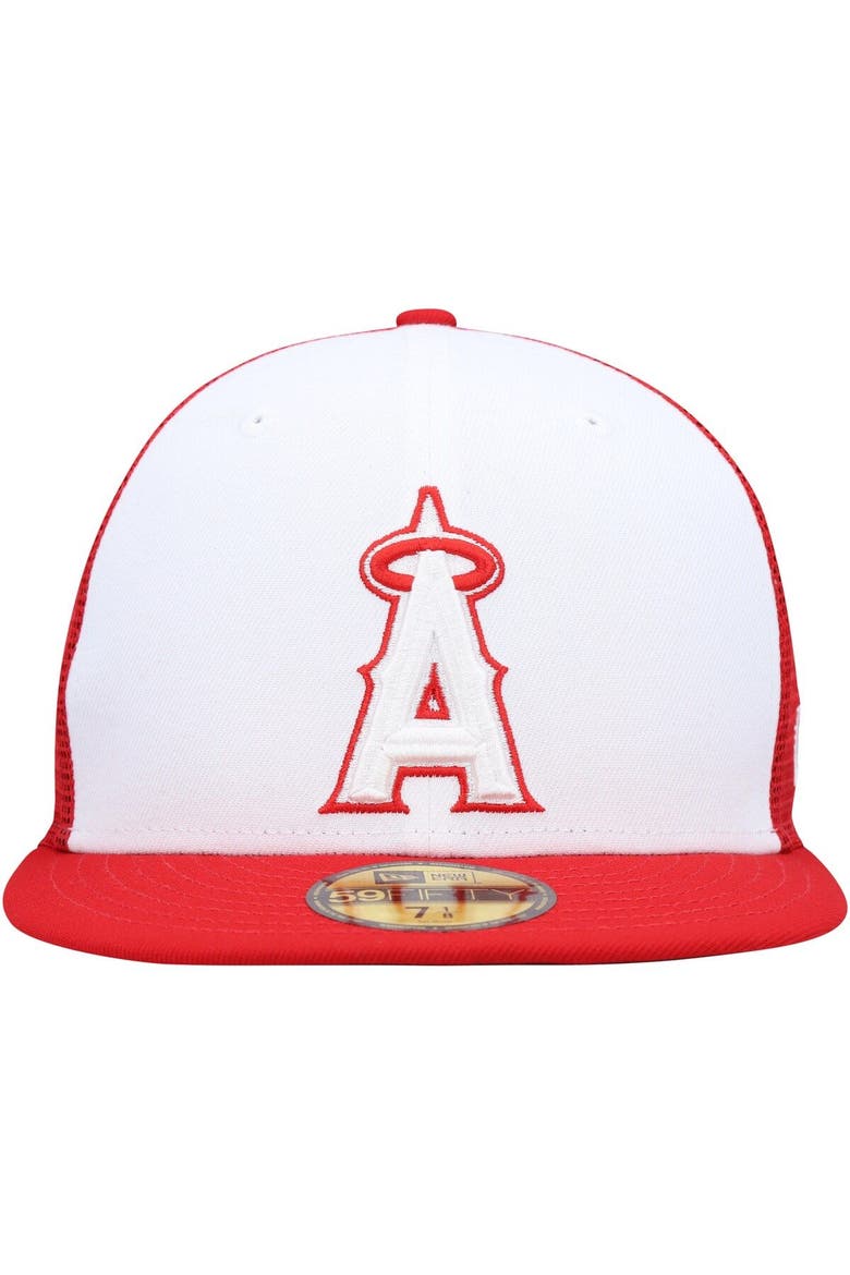 Men's New Era White/Red Los Angeles Angels 2023 On-Field Batting Practice 59FIFTY Fitted Hat, Alternate, color, White