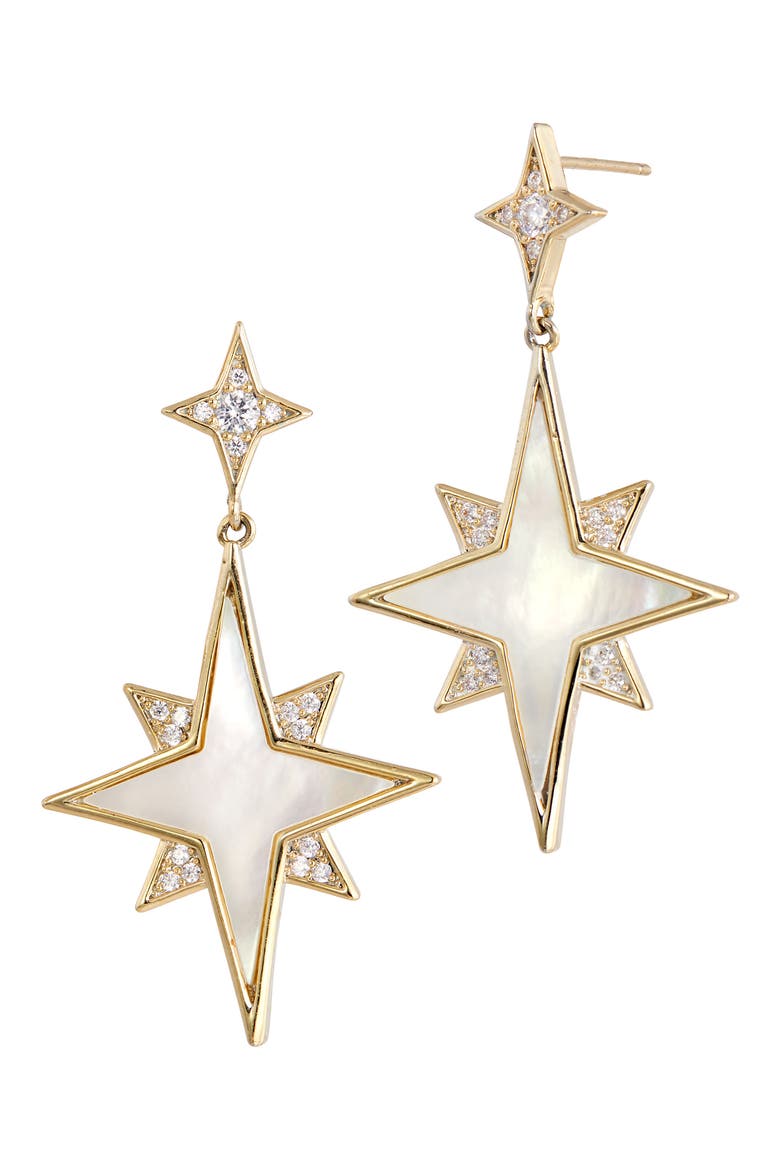 18K Gold Plated Mother-of-Pearl & Cubic Zirconia Star Drop Earrings, Main, color, YELLOW