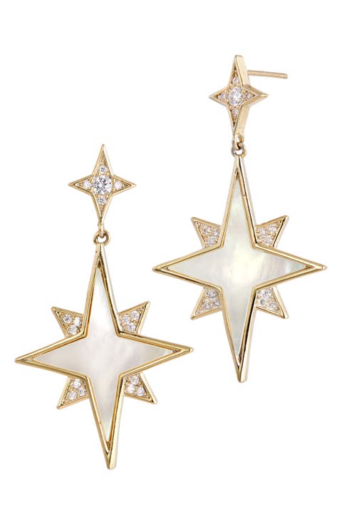 18K Gold Plated Mother-of-Pearl & Cubic Zirconia Star Drop Earrings