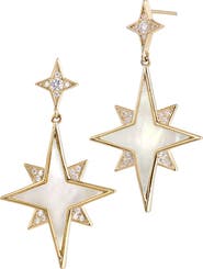 SAVVY CIE JEWELS 18K Gold Plated Mother-of-Pearl & Cubic Zirconia Star Drop Earrings