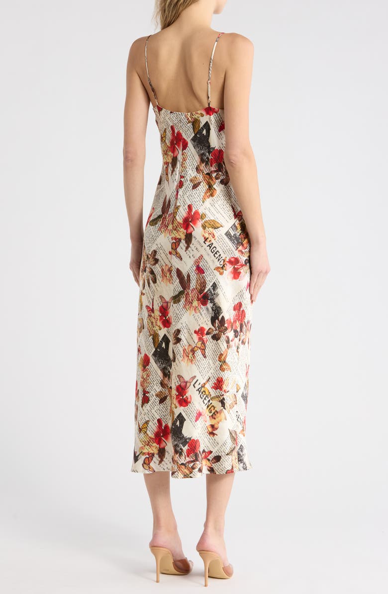 L'AGENCE Seridie Silk Midi Slipdress, Alternate, color, Multi Butterfly Rose Newspaper