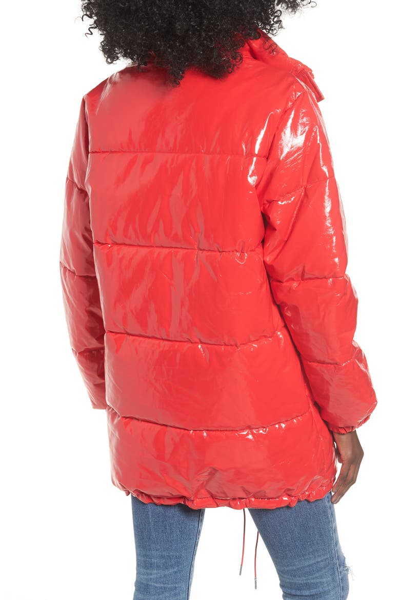 Glossy Puffer Jacket, Alternate, color, TOMATO