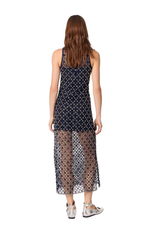 Maje Beaded Crochet Maxi Dress In Navy