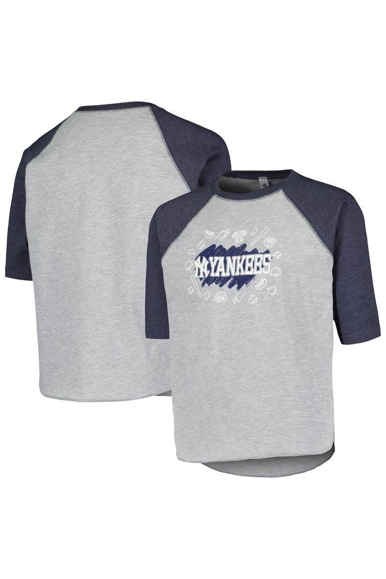 Youth Soft as a Grape Heather Gray New York Yankees Raglan 3/4 Sleeve T-Shirt, Main, color, Heather Gray