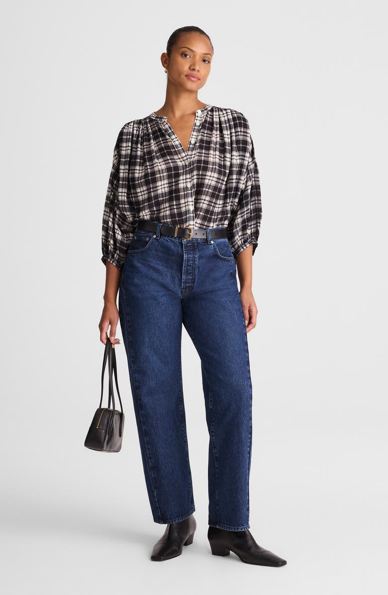 Madewell Curvy Pieced Barrel Jeans, Alternate, color, Mckinney Wash