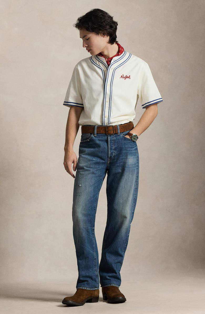 Polo Ralph Lauren Classic Fit Baseball Shirt, Alternate, color, Warm White W/ Blue Heaven