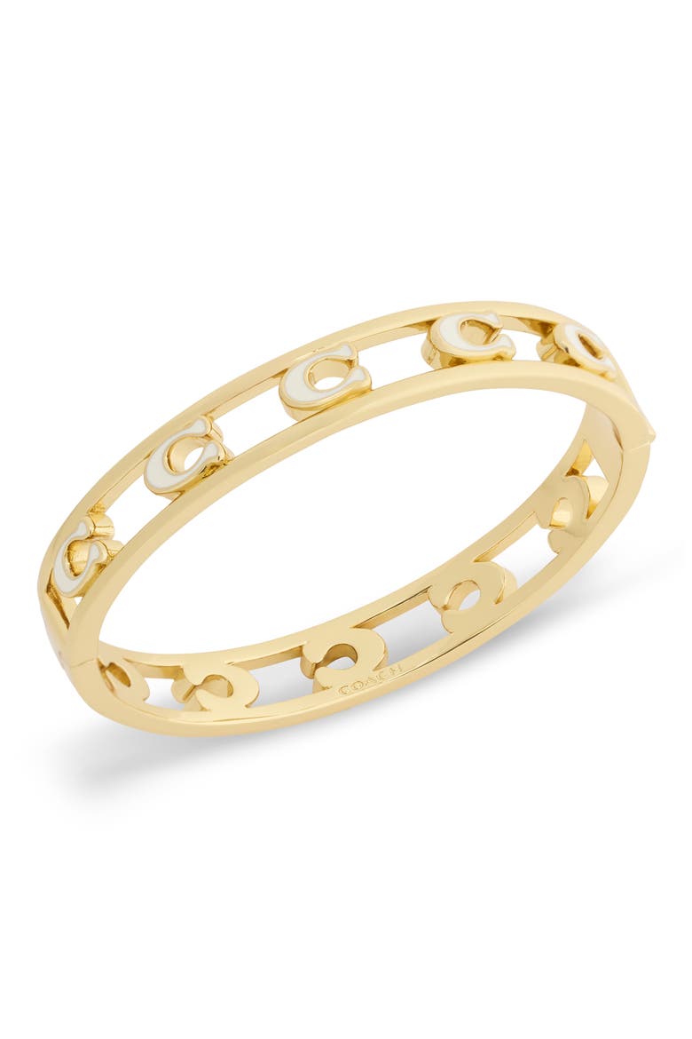 Signature C Open Enamel Hinge Bracelet, Main, color, WHITE/ GOLD