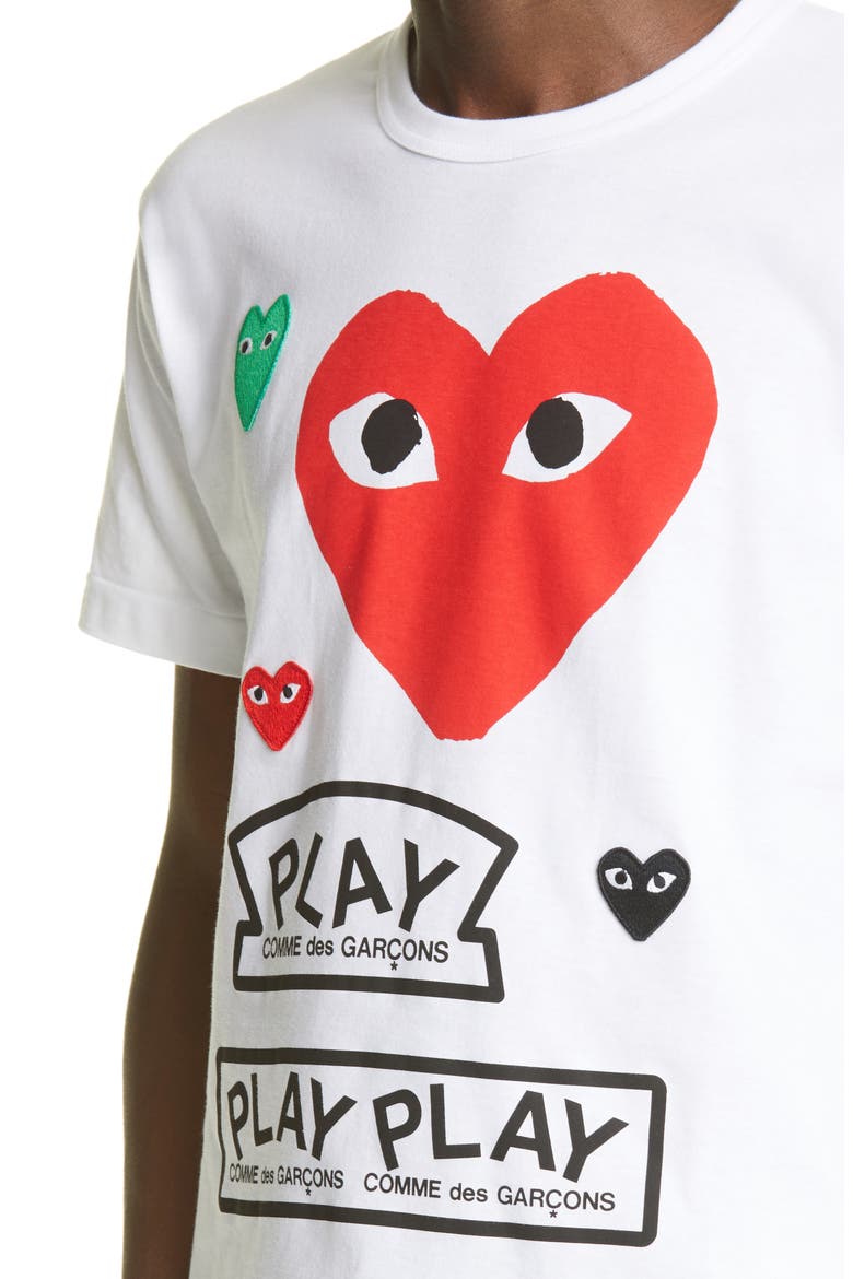 Comme de Garçons PLAY Heart Face Graphic Tee, Alternate, color, WHITE