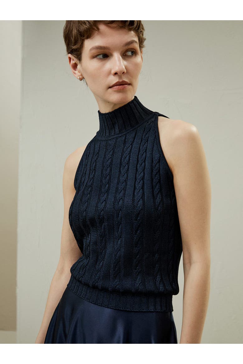 Women's Wild Silk Sleeveless Sweater, Alternate, color, Navy blue