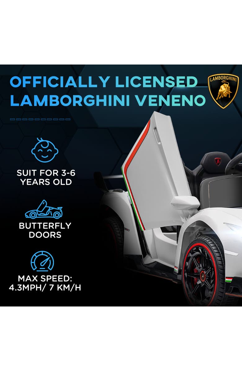 Aosom Lamborghini Veneno 12V Kids Car with Butterfly Doors, Remote, Music, Alternate, color, White