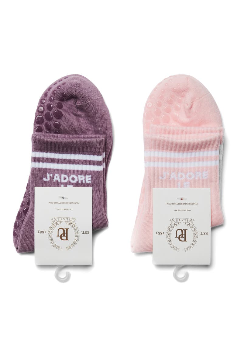 Assorted 2-Pack Nonslip Grip Quarter Socks, Alternate, color, BABY PINK-LAVENDER
