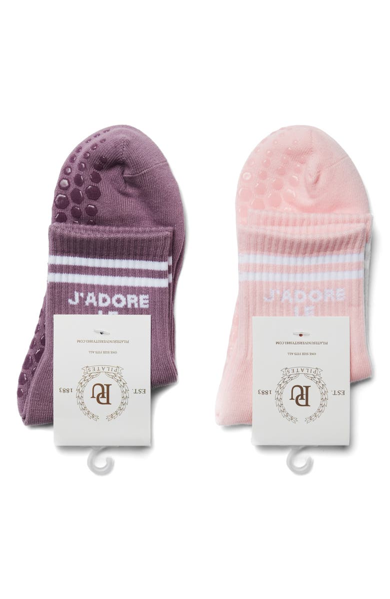 Pilates University 1883 Assorted 2-Pack Nonslip Grip Quarter Socks, Alternate, color, Baby Pink-Lavender