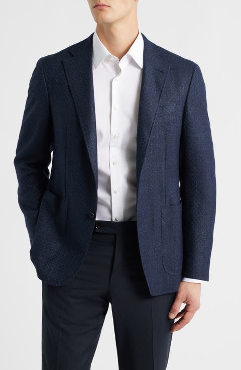 Kei Trim Fit Diamond Jacquard Wool & Silk Blend Sport Coat (Regular, Short & Long)