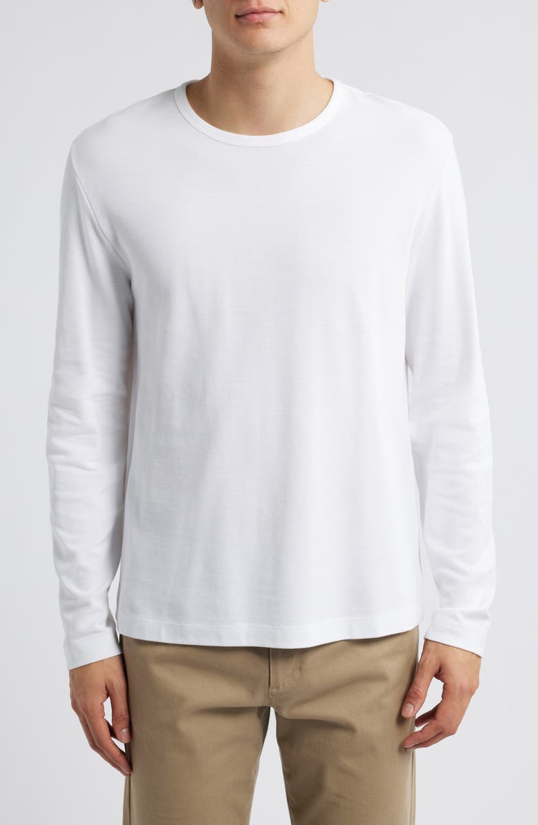 Vince Pima Cotton Piqué Long Sleeve T-Shirt, Main, color, Optic White