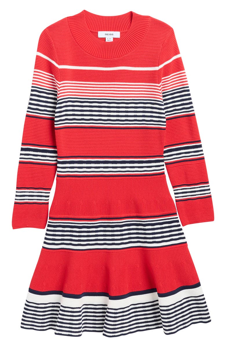 Reiss Kids' Remi Stripe Long Sleeve Dress, Main, color, Red