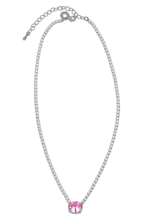 Oval Cubic Zirconia Pendant Tennis Necklace