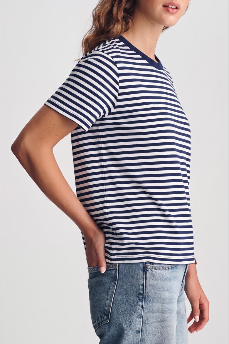 Striped Longline Short Sleeve Organic Cotton T-Shirt, Alternate, color, Navy/White