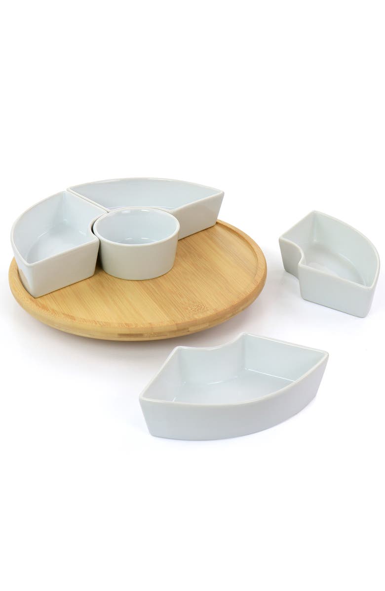 Gibson Elite Gracious Dining 6 Piece Tidbit Dish Set with Rotating Wood Base, Alternate, color, White