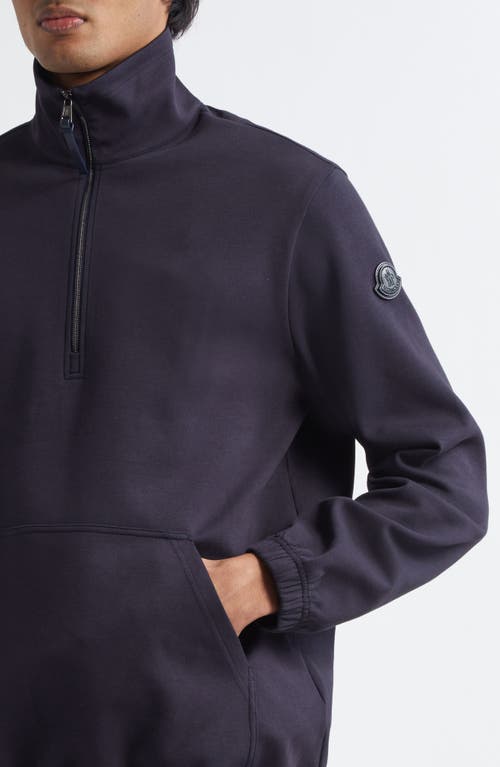 Moncler Logo-appliquéd Cotton-blend Jersey Half-zip Sweatshirt In Navy
