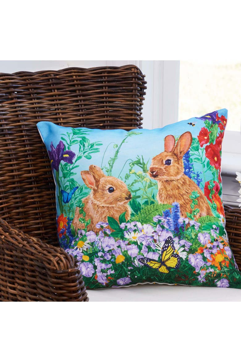 Easter Bunny Garden Paradise HD Printed Indoor/Outdoor Accent Throw Pillow 18" x 18", Alternate, color, Green